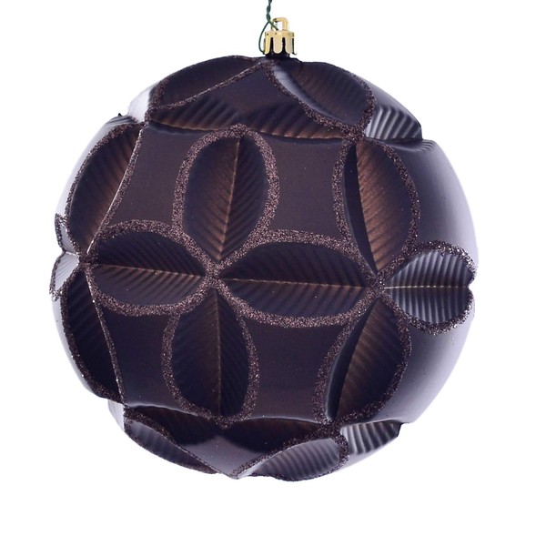 Vickerman 6" Christmas Ornament Clover Ball, Chocolate Matte Finish, Shatterproof