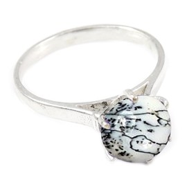 JEWELSTREZORO Dendrit-Opal Edelstein 925 Sterling Silber Band Ring Herren & Damen Geschenkartikel Handgefertigter Schmuck TSR359CI_1 (47 (15.0))