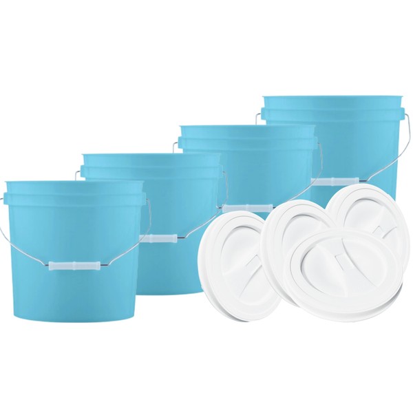 House Naturals 2 Gallon Aqua Buckets pails with Lids(Pack of 4) Food Grade - BPA Free Made in USA