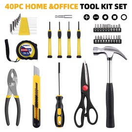 URASISTO 40-Piece Home Tool Kit with Easy Carrying Box, Small Basic Hand Tool Set Perfect for DIY Building, Home Maintenance and Woodworking, Great for College Students