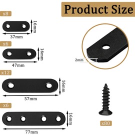 Gativs Flat Connector Set of 32 Flat Connectors Black Flat Straight Corner Braces Wood Connector Perforated Plate Metal Connection Plates with Screws for Repair Fixing Wood, Furniture, Cabinets