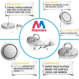Magnetpro Fishing Magnet, Over 1700 Lbs Pulling Force Strong Neodymium Magnet Heavy Duty, Rare Earth Magnets with Eyebolt, Diameter 4.72 inches for Magnetic Fishing, Hunting, Retrieving in River