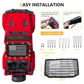 Sunshade for 2018-2023 Jeep Wrangler JL JLU 2 Door 4 Door Front Mesh Sun Shade, JL Sunshade Bikini Soft Top Roof Cover Net, Blocks UV, Wind, Noise, US Flag