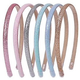 Fishdown Paquete de 6 diademas finas con purpurina, incluye dorado, plateado, rojo rosa, rosa, azul, azul claro para niñas y mujeres, diadema de lente