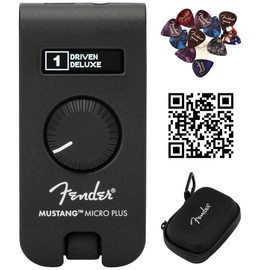 Fender Mustang Micro Plus Headphone Amplifier Bundle with Case, Austin Bazaar Exclusive 12-Pack Picks, and Instructional DVD
