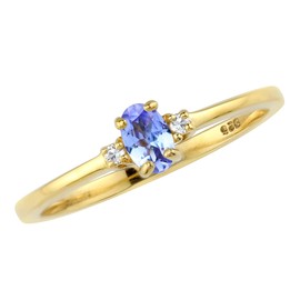 Silvershake Ultra Petite Genuine Violet Tanzanite and White Topaz 18K Yellow Gold Plated 925 Sterling Silver Minimalist Stackable Promise Ring December Gemstone Birthstone Jewelry for Women or Teens,