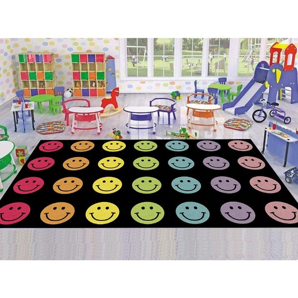 champion rugs Kids/Baby Room/Daycare/Classroom/Playroom Area Rug Smiley Face Colorful Colorful