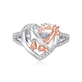 Mutter Tochter Ringe 925 Sterling Silber Mutter Ringe Herzförmiger Ring Mutter halten Kinderhand Muttertag Schmuck Geschenke für Mama Frauen(Drei Kinder）