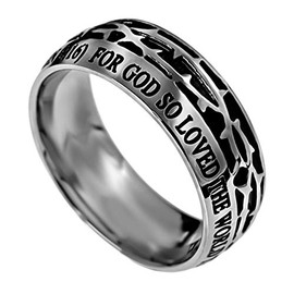 North Arrow Shop Crown of Thorns John 3:16 Bible Verse Ring for Men, Stainless Steel (10)