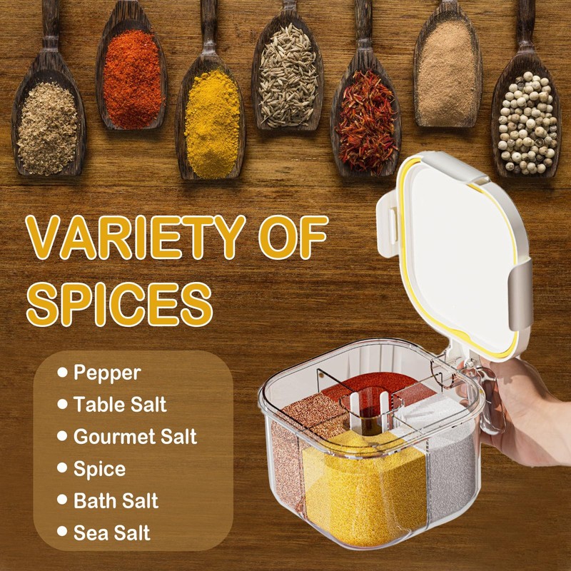 REIKOMO 4-Compartment Clear Seasoning Box with Lids and Spoons, Airtight