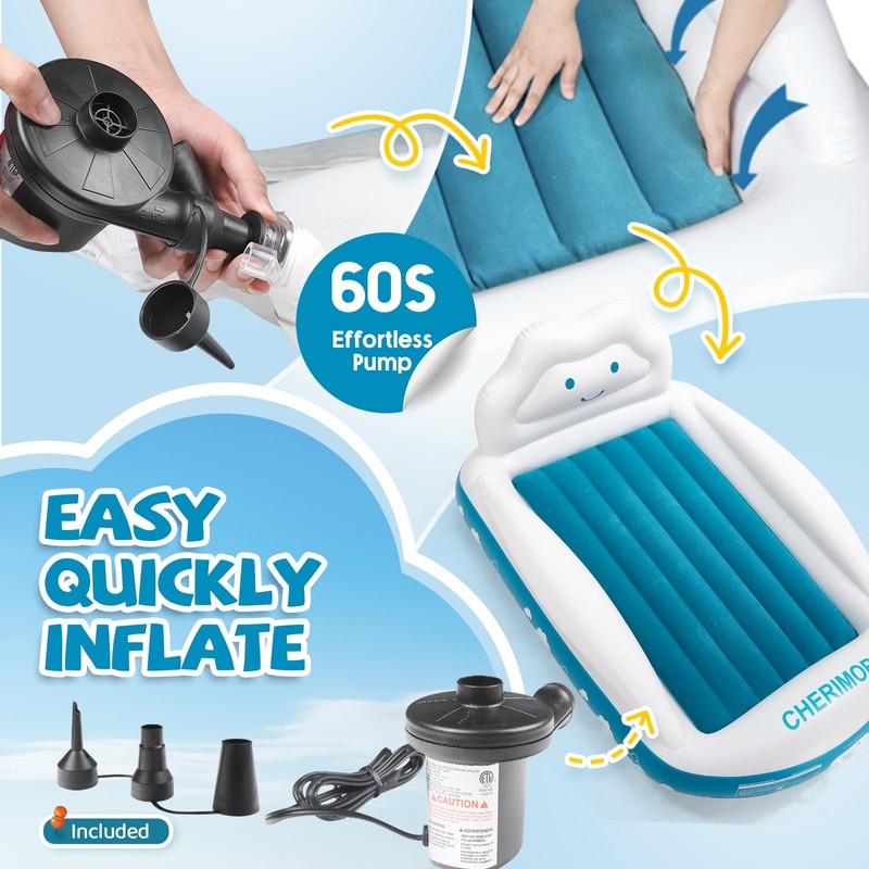 CHERIMOR Inflatable Toddler Travel Bed with Safety Bumpers & Electric