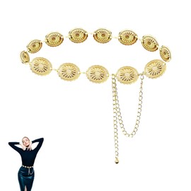 Women Adjustable Chain Belt,Adjustable Boho Western Belt for Women - Hollow Out Daisy Chain Circle Design for Country Concert Outfits and Dresses - Waist Chain with Adjustable Fit - Perfect Accessory