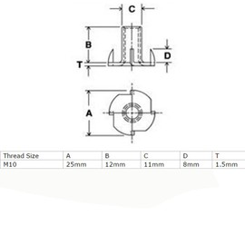 Sourcingmap M10 Carbon Steel 4 Pronged Tee Nut T-Nut for Table Legs Rock Climbing Wall Woodwork Holds Wood Cabinetry 10 Pcs