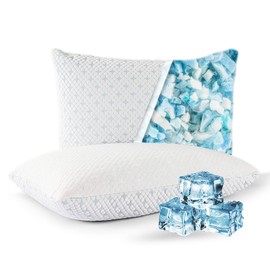 Shredded Memory Foam Pillows for Hot Sleepers, Cooling Adjustable Bed Pillows for Side, Back or Stomach Sleepers, Neck Pillows for Sleeping, Queen Pillow with Removable Cover (2 Pack, Cooling)