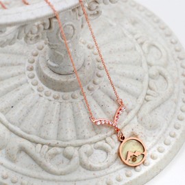 Mayfaith Fashion Rose Gold Plated Zircon Angel's Wing Necklace, Matched with Round Mountain Mustard Seed Faith Necklace, Christian Gift for Ladies（Round mountain）