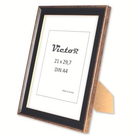 VictoR Vintage Picture Frame Pablo Black Gold 21 x 30 cm (A4) - Strip 35 x 25 mm - Shatterproof Acrylic Glass - Elegant Photo Frame A4
