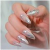 GALSPRO Medium Press on Nails - Set of 24 Fake Nails with Designs in 12 Different Sizes for Perfect Fit, Cute False Nails Kit for Women with 0.07oz Nail Glue (SILVER SWIRL ALMOND SHAPE, Medium)