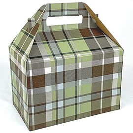 Christmas Plaid Cookie Boxes - SET of 6 Large Gable Boxes for Treats, Favors - Rustic Green Plaid