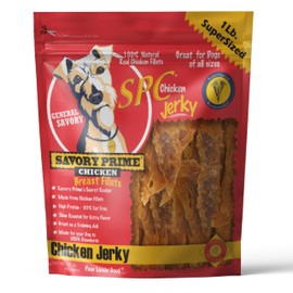Savory Prime Chicken Jerky Dog Treats, Made with 100% Real Chicken Breast, Farm Raised, Healthy, Easily Digestible, High Protein, Satisfies Dog's Urge to Chew, 1 Pound (Pack of 1)