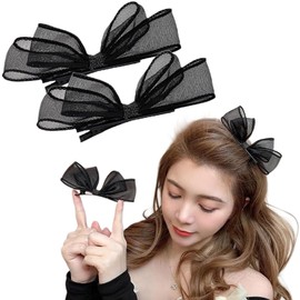 C.Yullyhime Hair Clips, Ribbon, Korean Hair Clips, Large, Set of 2, Black