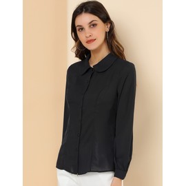 Allegra K Women's Vintage Bow Tie Neck Peter Pan Collar Blouse Preppy Chiffon Button Up Shirt 3X-Large Black