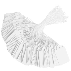 400 Pcs Price Tags with String Attached, 1.38" x 0.87" White Paper Hang Tags, Marking Strung Writable Garage Yard Tags, Display Label for Jewelry, Clothing, Retail, Labeling, Gift