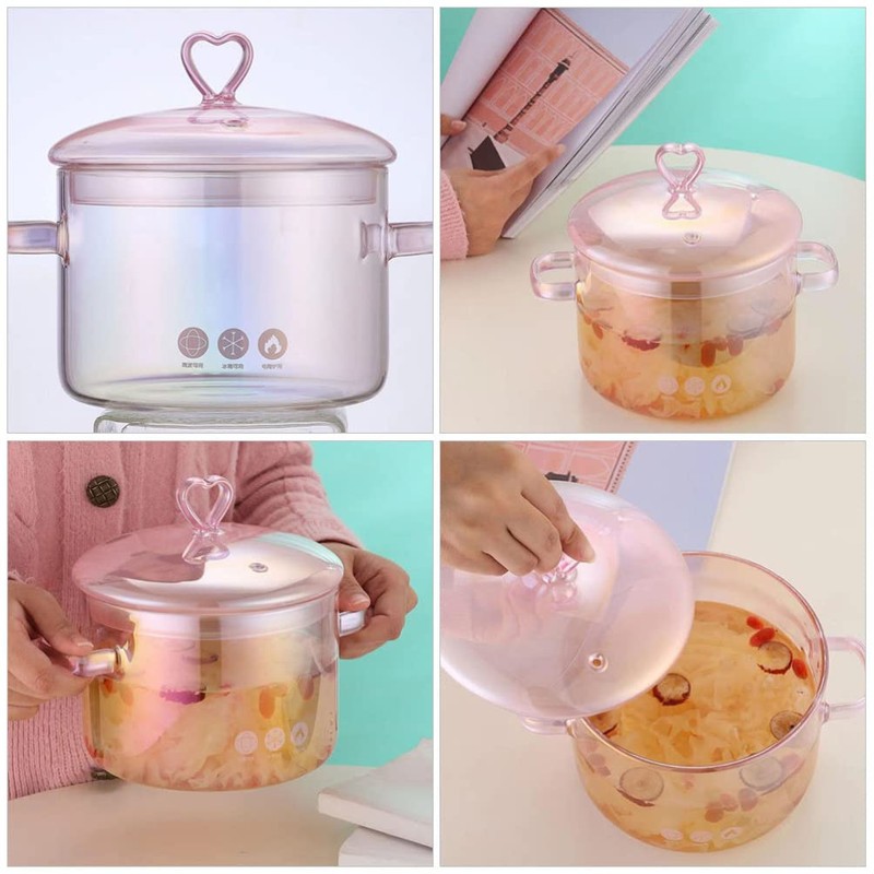 Vaguelly Glass Pot, Clear Glass Cooking Pot Saucepan with Lid,