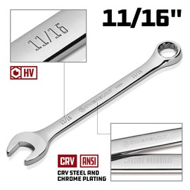 Powerbuilt 11/16-Inch SAE Combination Wrench, 12 Point Double Ended Box and Open End, 15 Degree Offset Polished - 640894