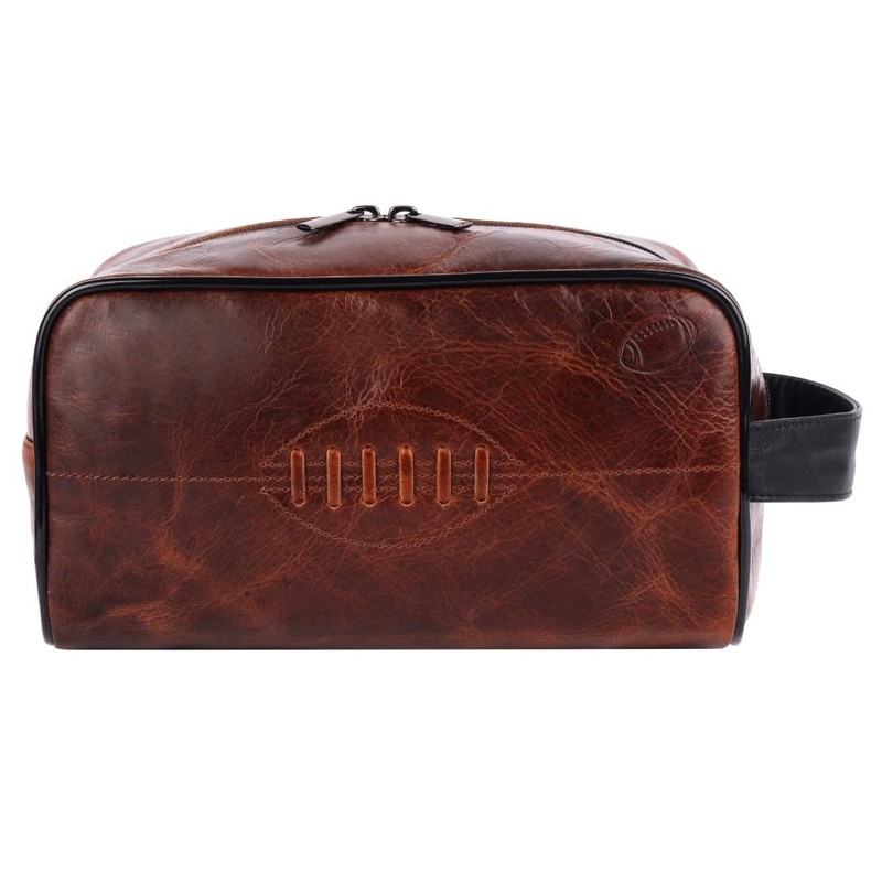 SPORTGIFTZ Buffalo Leather Rugby Wash Bag Durable Toiletry Bag for
