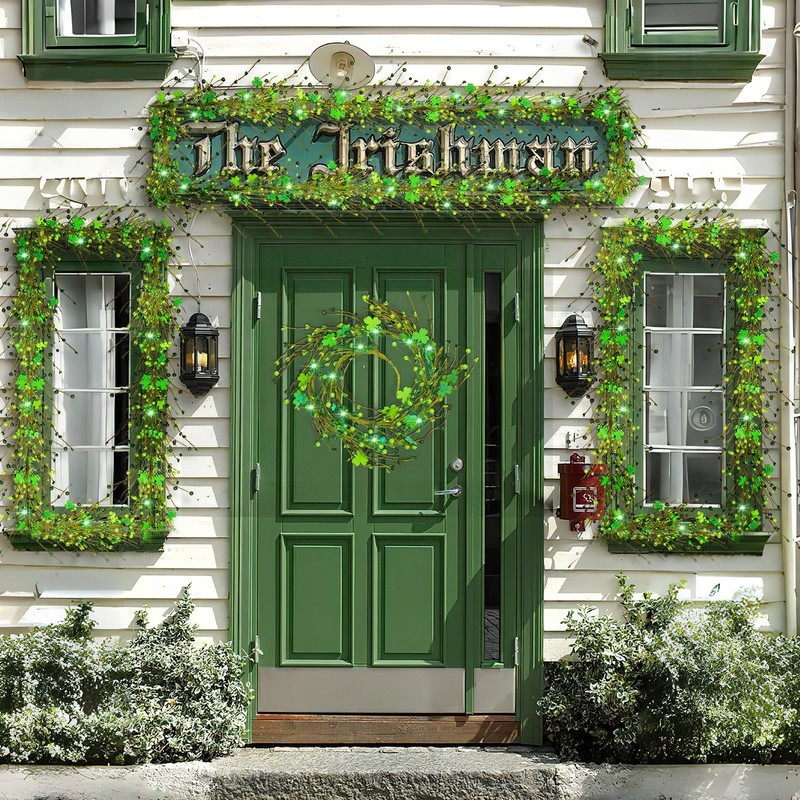 JUNEBRUSHS 5 FT St Patricks Day Garland with Lights, Artificial