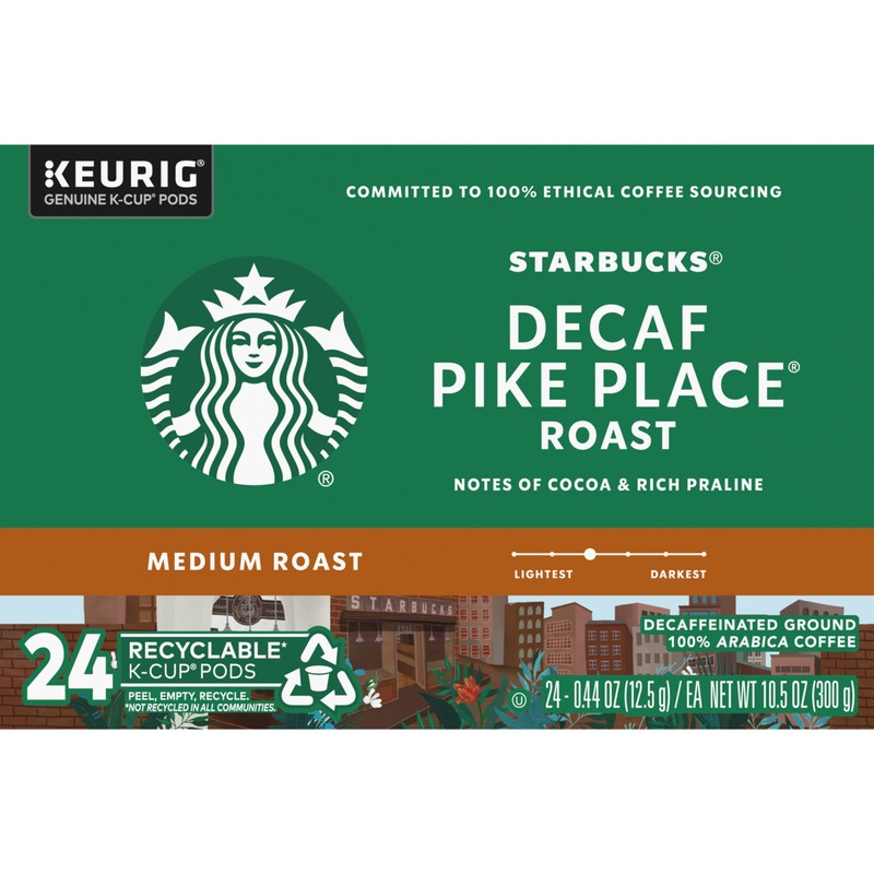Starbucks Pike Place Decaffeinated Coffee Single-Serve K-Cup, 24 Count