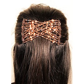 Mebella Women Magic Beads Hair Clips Stretchy EZ Double Comb One Size Fits All Different Hair Styles Shiny Pearls (Brown)