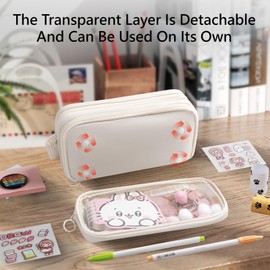 ZingZaak Large Capacity Detachable Marker Organizer,Pen Case, Make up case with 10 Compartments, 4.9x8.2 inches, Customizable transparent Ita Bag (purple)