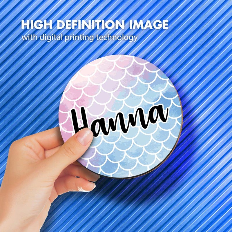1 x Round Coaster - Name Hanna Mermaid Scales Fish