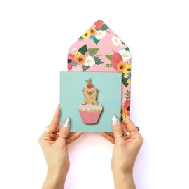Tache Happy Birthday Pug Cupcake Premium Handmade FSC® Certified Greeting Card With Envelope. Birthday Card For Him Her Men Women Wife Husband Sister Brother Daughter Mum Or Dad.