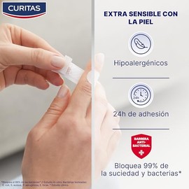 Curitas Venditas Adhesivas Sensitive, hipoalergénicas ideal para piel sensible, protegen la herida contra la suciedad y bacterias, 20 piezas