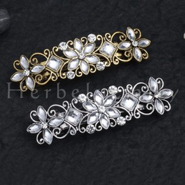Herbeluemily Barrette, Hair Clip, Bijou, Antique Style, Flower Hair Accessory, Metal, Elegant, B, Silver