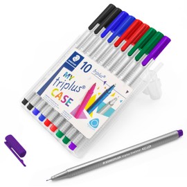 STAEDTLER 334 Triplus Fineliner Superfine Point Pens - 0.3mm - Black, Blue, Red, Green, Violet - Wallet of 10