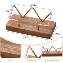 Amyhill 2 Pieces Wood Business Card Holder for Desk Wooden Business Card Display Stand Postcard Holder for Office Home Desktop (Wood Color, Rose Gold)