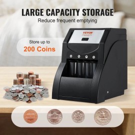 USD Coin Sorter,Coin Sorter Machine for USD Coin 1¢ 5¢ 10¢ 25¢,with 4 Coin Tubes