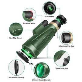 80x100 HD Monocular-Telescope for Adults Larger Vision Monoculars High Powered Smartphone Monocular for Bird Watching Hunting Hiking Camping Wildlife