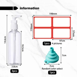 3 Pieces of Transparent Push Bottles, 1 Piece of Funnel, 1 Piece of Label Sticker, Refillable Dispensing Bottle, Cream and Lotion Bottle, Suitable for Travel and Business Trips