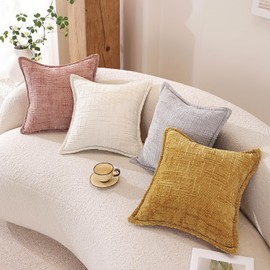 Artoid Mode White Linen Look Modern Cushion Covers, Set of 2, 45 x 45 cm, Seasonal Sofa Cushion Cover, Decorative Cushion Cover, Couch Bedroom Decoration