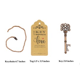 Aokbean 52pcs Vintage Skeleton Key Bottle Opener Wedding Gift Set with Thank You Day and Keychain (Antique Copper)