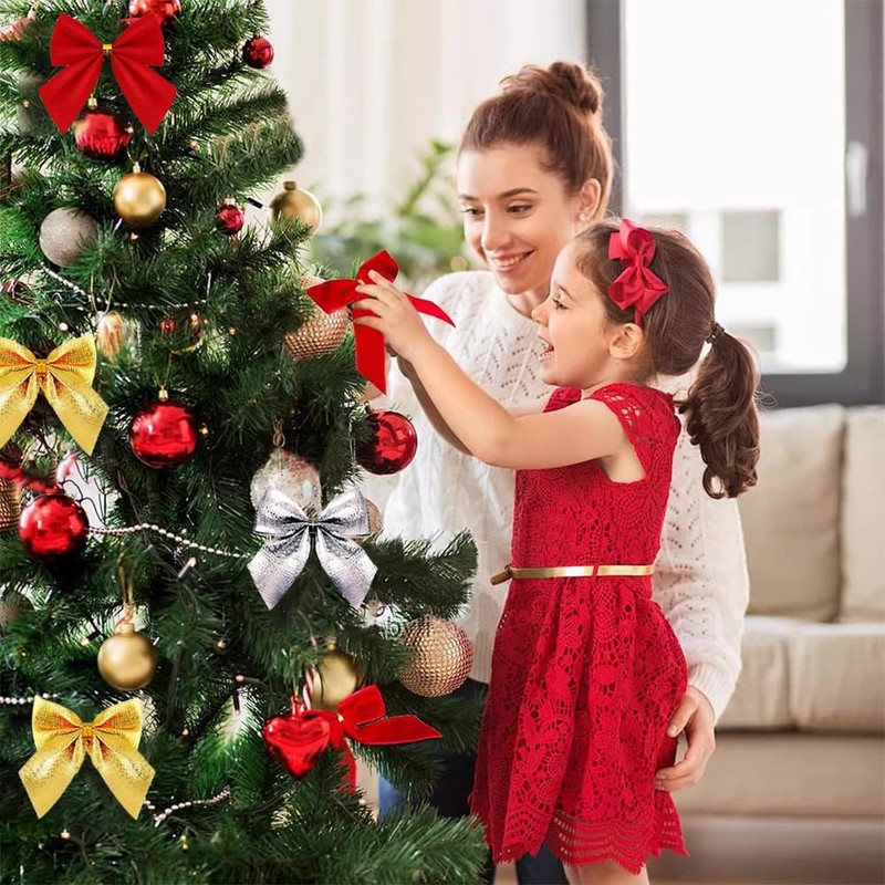 CHANJIF Christmas Tree Wreath Decoration Bowknot 36pcs Red Gold Silver