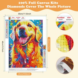 SENQAO Dog Diamond Art Kits for Adults, Golden Retriever Full Drill Diamond Dots Paintings for Beginners, Round 5D Paint with Diamonds Pictures Gem Art Painting Kits DIY Crafts Kits 12x16inch