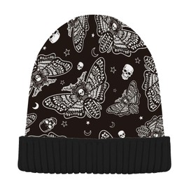 MNSRUU Beanie Hat Moth Skull Moon Esoteric Beanie Hat for Men Women Rib Knit Beanie Roll-up Edge Skullcap Beanie Cap