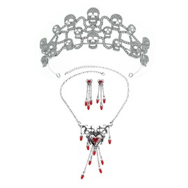 yuruyi Tiaras and Crowns for Women, Tiaras Earrings Necklaces Jewelry Set Headband Princess Queen Crown Tiara for Bride Prom Pageant Party Ceremony (Silver+Red)