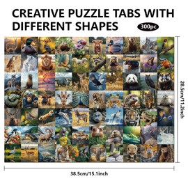 GLOBLELAND 300Pcs 70 Animal Atlas Wooden Jigsaw Puzzles for Toddler Children Learning 11.22x15.16inch Colorful Wild Animals Wood Puzzles Holiday Birthday Gifts for Preschool Learning