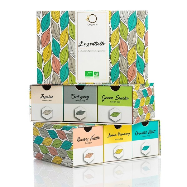 ORIGEENS The Organic Essential Set of 6 Large Teas, 48 Pyramid Sachets | Gift Idea